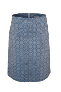 A-Linienrock Halbleinen kbA, blau mit hellen Arabesken