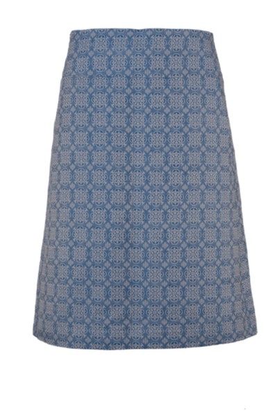 A-Linienrock Halbleinen kbA, blau mit hellen Arabesken