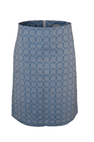 A-Linienrock Halbleinen kbA, blau mit hellen Arabesken